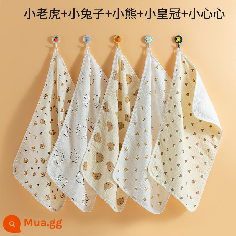 Khăn lau nước bọt cho bé cotton nguyên chất siêu mềm khăn vuông nhỏ đặc biệt cho bé rửa mặt rửa chân trẻ sơ sinh khăn gạc lau mặt - ✅Thỏ trắng + Vương miện + Trái tim + Gấu + Hổ [Sợi cotton nguyên chất 6 lớp 30*50cm tiêu chuẩn loại A]