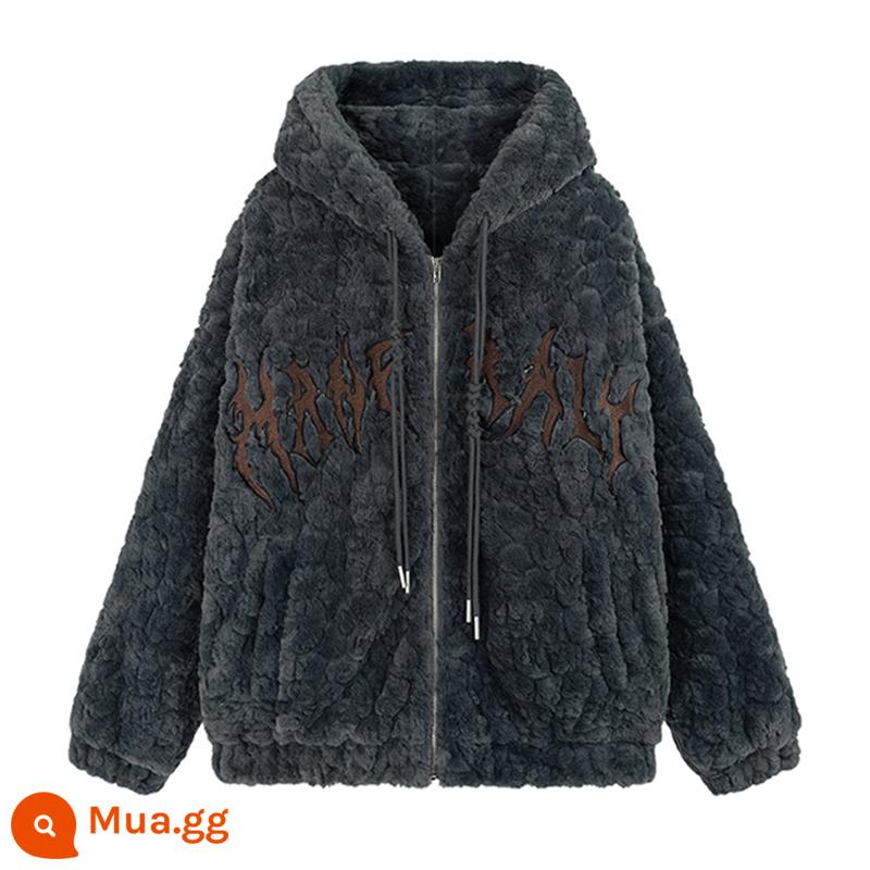 MRNEARLY Mùa Đông Dày Nguyên Bản Cotton Mỹ Nam Hợp Thời Trang Thương Hiệu Cặp Đôi Có Mũ Sherpa Áo Khoác Nam Cotton Áo Khoác - Điểm cà phê màu xám