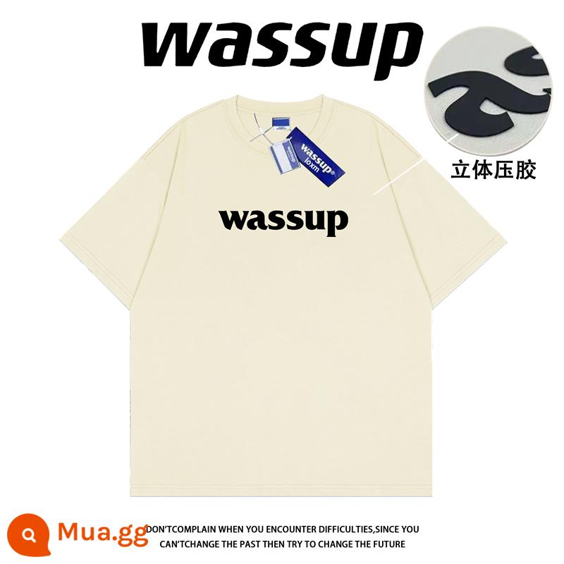 WASSUP xu hướng quốc gia 3D chữ cái nhãn dính ba chiều áo thun ngắn tay nam và nữ hợp thời trang thương hiệu lỏng lẻo BF cặp đôi giản dị áo thun nửa tay - Quả mơ [280g bông nặng]