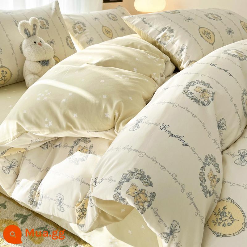 Ins Phong Cách Nguyên Chất Cotton 4 Bộ Giường Ngủ MỤC VỤ Mùa Xuân Vỏ Chăn Ga Thỏ Giường 3 Bộ Chăn Ga Gối - Romantic Manor [dành riêng cho chăn co rút, chăn chống trượt, 100% cotton chải kỹ]