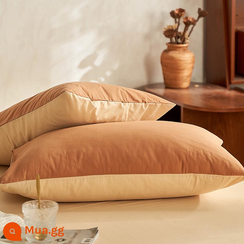 Ins áo gối cotton nguyên chất một đôi lưới màu đỏ phong cách nhà dày 100 áo gối cotton vỏ gối đơn lớp lót - ☆Caramel Coffee [Một cặp vỏ gối cotton]