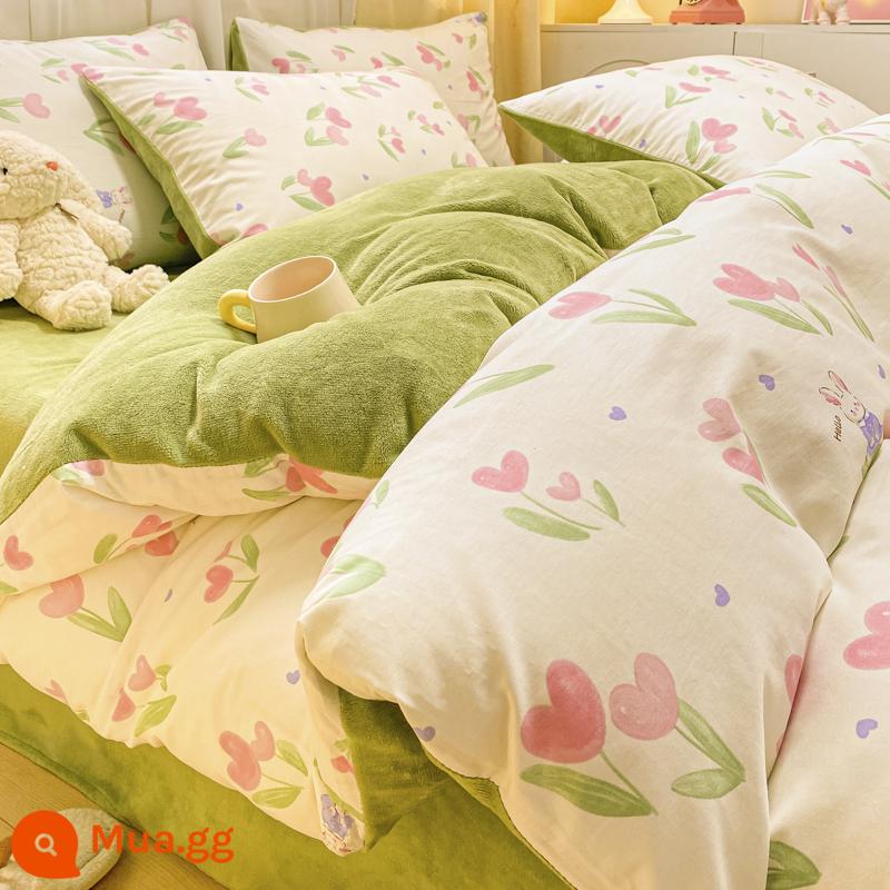 Mùa đông dày ab bề mặt cotton ins vỏ chăn đơn mảnh 150x200 san hô sữa bề mặt vải nỉ 1.5m vỏ chăn - Cô Thỏ [Một bông nhung sữa B]