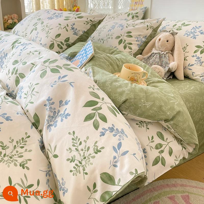 Bộ bốn mảnh giường ngủ bằng vải cotton nguyên chất, vải cotton nguyên chất Bộ khăn trải giường, ga trải giường và vỏ chăn bông mùa xuân theo phong cách Bắc Âu, bộ ga trải giường ba mảnh vừa vặn - Xunmi [dành riêng cho co ngót, không trôi, 100% cotton chải kỹ]