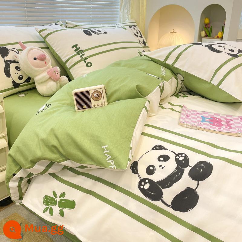 Trẻ Em Cotton Nguyên Chất Vỏ Chăn Đơn 150X200X230 Hoạt Hình Nam Ký Túc Xá 100 Cotton 1.5M Vỏ Chăn 4 Bộ - xin chào gấu dễ thương [100% cotton]