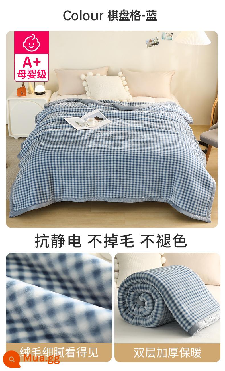 Raschel chăn dày mùa thu và mùa đông san hô ấm flannel chăn đơn ký túc xá sinh viên giường với chăn - Bàn cờ màu xanh lam [bộ đồ giường dày hai lớp, hai mục đích]