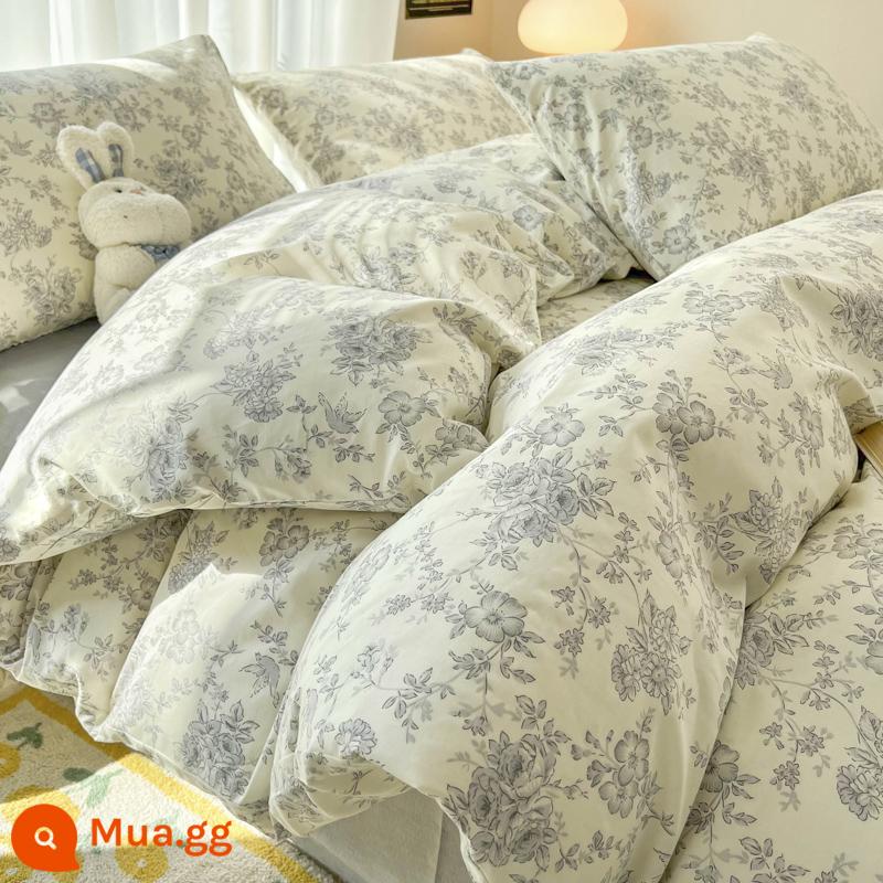 Bộ bốn mảnh giường ngủ bằng vải cotton nguyên chất, vải cotton nguyên chất Bộ khăn trải giường, ga trải giường và vỏ chăn bông mùa xuân theo phong cách Bắc Âu, bộ ga trải giường ba mảnh vừa vặn - Freesia [dành riêng cho co ngót, không chảy, 100% cotton chải kỹ]