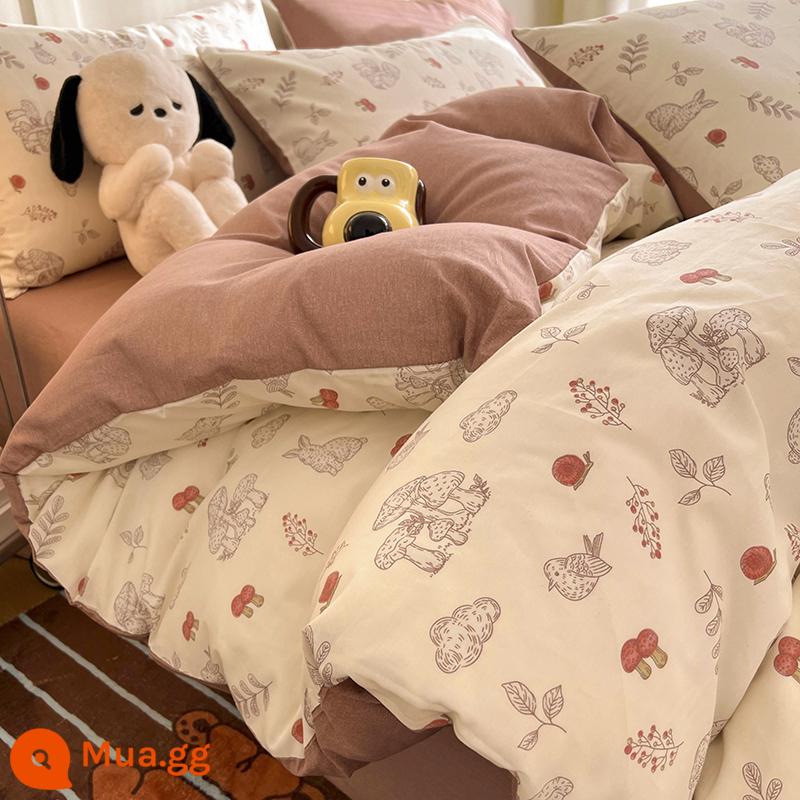 Bộ bốn mảnh giường ngủ bằng vải cotton nguyên chất, vải cotton nguyên chất Bộ khăn trải giường, ga trải giường và vỏ chăn bông mùa xuân theo phong cách Bắc Âu, bộ ga trải giường ba mảnh vừa vặn - Hoa retro [dành riêng cho co rút, không chảy, 100% cotton chải kỹ]