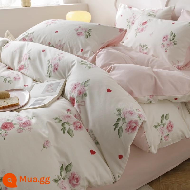 Bộ bốn mảnh giường ngủ bằng vải cotton nguyên chất, vải cotton nguyên chất Bộ khăn trải giường, ga trải giường và vỏ chăn bông mùa xuân theo phong cách Bắc Âu, bộ ga trải giường ba mảnh vừa vặn - Fendai Luoying [dành riêng cho chăn co rút và chống trượt, 100% cotton chải kỹ]