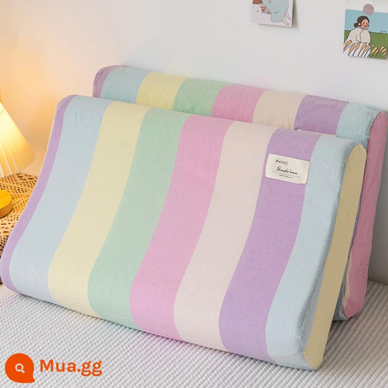 INS sản phẩm tốt vỏ gối cao su một đôi vỏ gối cao su cotton 60x40 cotton giặt sạch trẻ em cotton nguyên chất 50x30 - ☆vỏ gối cao su cotton [dải cầu vồng] một đôi