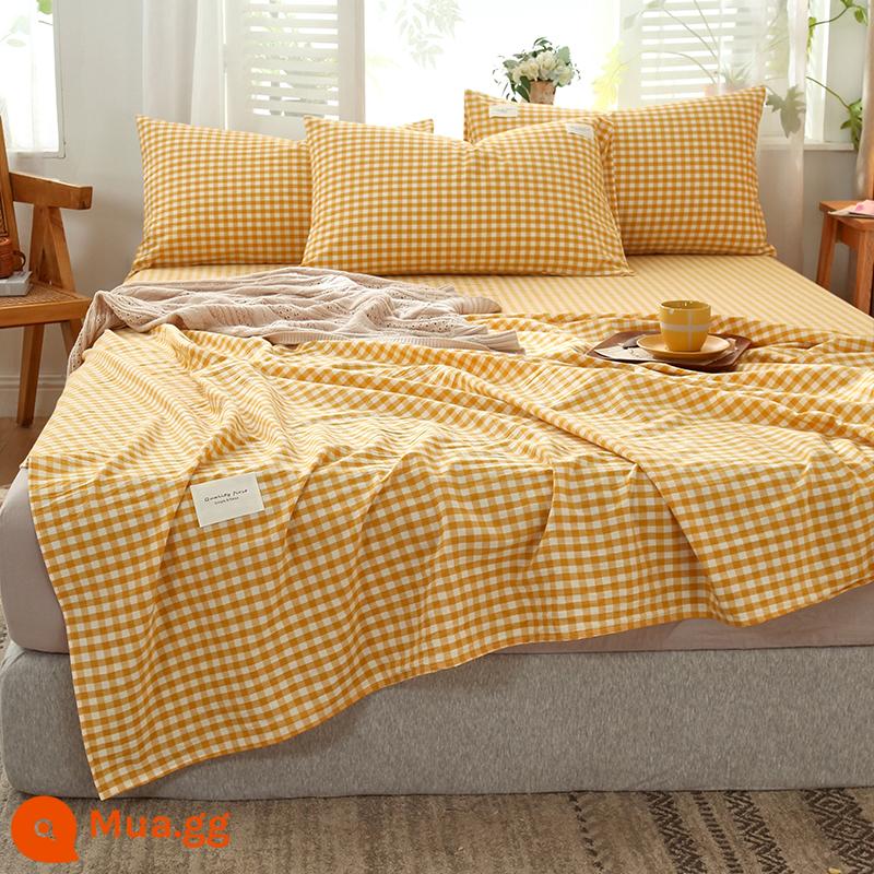 Loại A bông nguyên chất ga trải giường cotton đã giặt một mảnh 100 cotton cũ vải thô dày chăn đơn ký túc xá vỏ gối được trang bị ga bộ ba mảnh - Hoàng Tiểu Ca