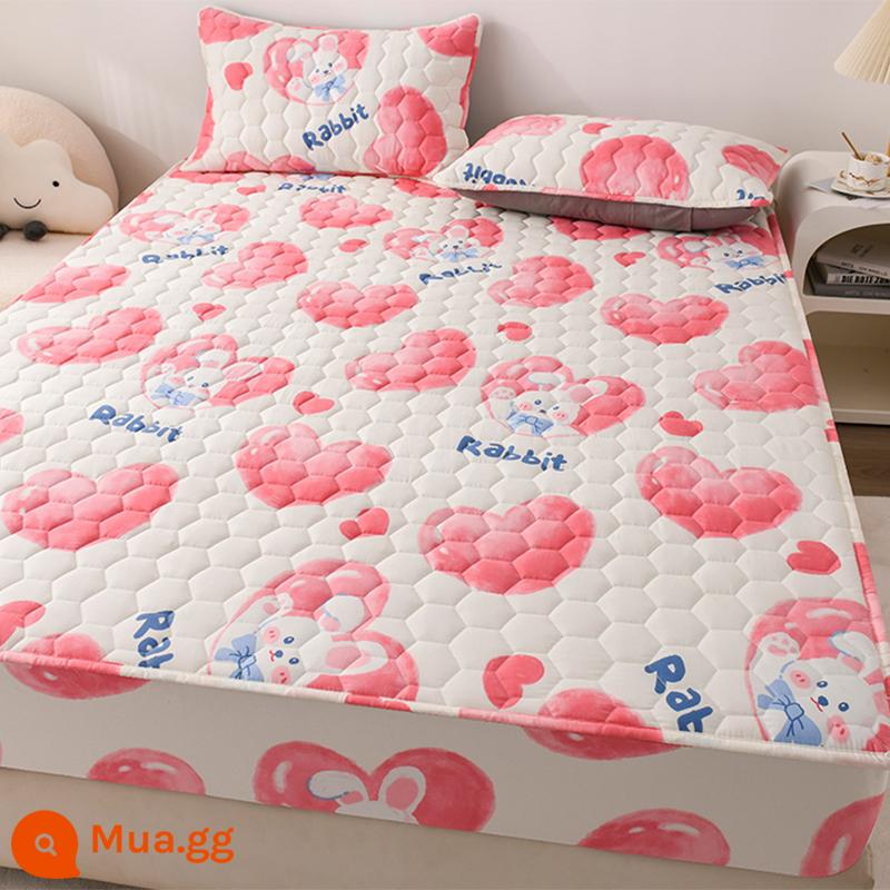 Tấm ga trải giường không thấm nước loại A tấm trải giường bằng cotton nguyên chất không thấm nước tiểu một mảnh 100 tấm trải giường chần bông túi đệm giường bốn mùa phổ quát - Love Rabbit - Kiểu chần bông [100% Cotton + Vải không thấm nước]