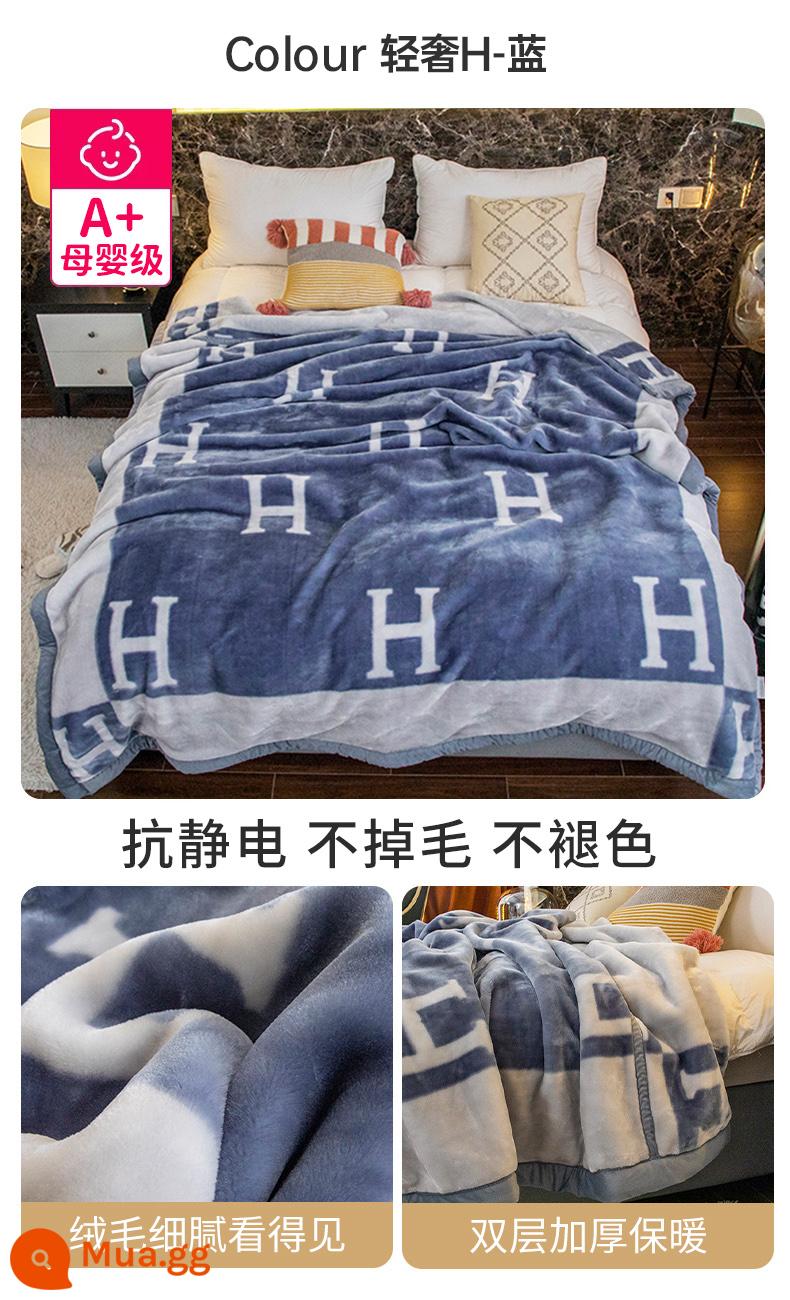 Raschel chăn dày mùa thu và mùa đông san hô ấm flannel chăn đơn ký túc xá sinh viên giường với chăn - Màu xanh H nhạt sang trọng [bộ đồ giường hai lớp dày hai lớp]