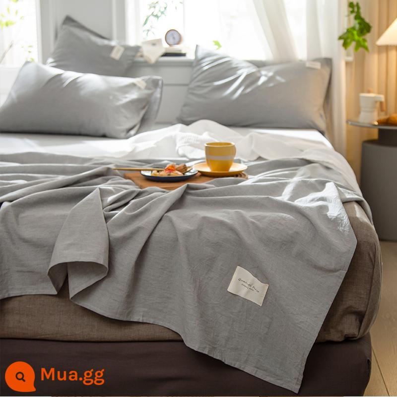 Loại A bông nguyên chất ga trải giường cotton đã giặt một mảnh 100 cotton cũ vải thô dày chăn đơn ký túc xá vỏ gối được trang bị ga bộ ba mảnh - tro tảng băng trôi