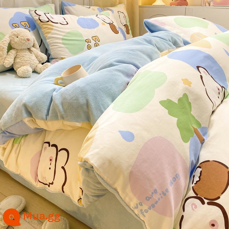 Mùa đông dày ab bề mặt cotton ins vỏ chăn đơn mảnh 150x200 san hô sữa bề mặt vải nỉ 1.5m vỏ chăn - Chút dễ thương [Một bông nhung sữa B]