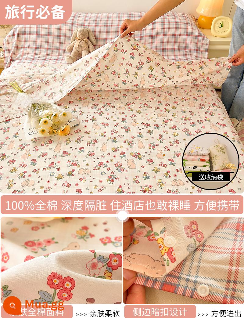 Cotton bẩn túi ngủ khách sạn xách tay du lịch tàu ngủ hiện vật ga trải giường cotton vỏ chăn chuyến đi công tác khách sạn - Hoa Thỏ (Túi Ngủ) - Tặng kèm túi đựng tương tự