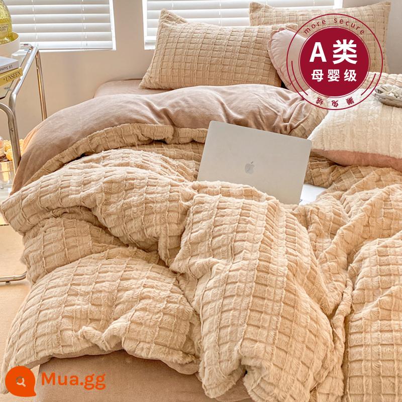 Bộ 4 Nhung San Hô Thu Đông Giường Vỏ Chăn Falai Sữa Nhung Chăn Ga Gối Lông Vỏ Chăn 3 Bộ - Rabbit Plush-Milka [Trọng lượng cao, chống tĩnh điện và không rụng lông]