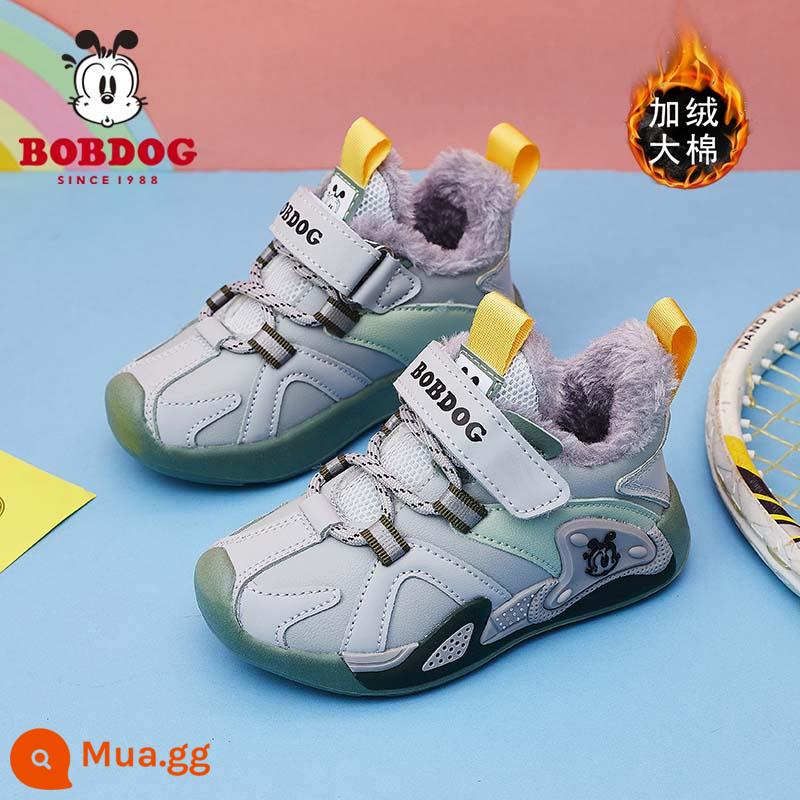 Bobbean Bé Trai Mùa Đông Giày Cotton 2022 Mới Plus Nhung Ấm Áp Dày Dặn Thời Trang Giày Thể Thao Trẻ Em Đế Mềm - Bông xám 5303