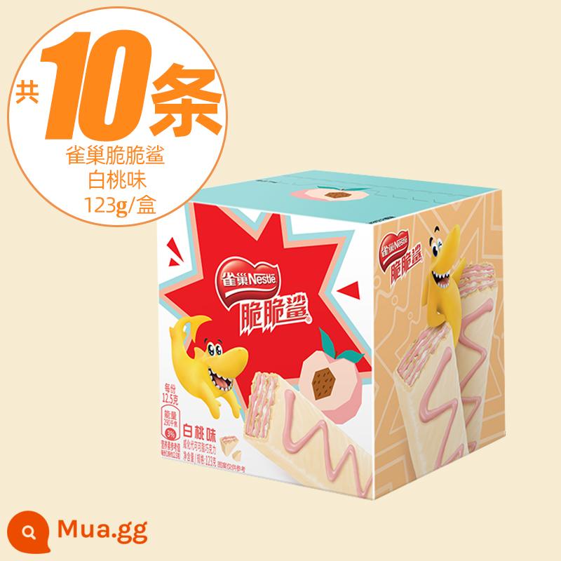 Nestle Crunchy Shark Sô cô la wafer Sandwich Bánh quy Internet Người nổi tiếng Đồ ăn nhẹ Đồ ăn vặt thông thường Gói quà FCL Bán buôn - Ưu đãi đặc biệt [10 miếng] hương đào trắng 123g*1 hộp