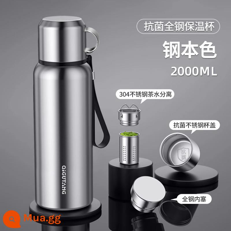 Cốc cách nhiệt nam công suất lớn toàn thép 316 inox 304 tách trà tách nước tách trà cốc nước - Màu thép 2000ml tay cầm nâng cấp-dung tích lớn