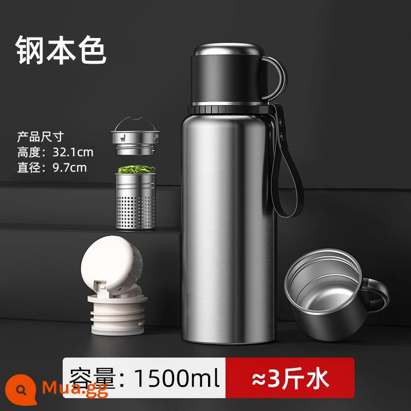 Cốc cách nhiệt nam công suất lớn toàn thép 316 inox 304 tách trà tách nước tách trà cốc nước - Màu thép 1500ml [bộ lọc nâng cấp + uống cả ngày]