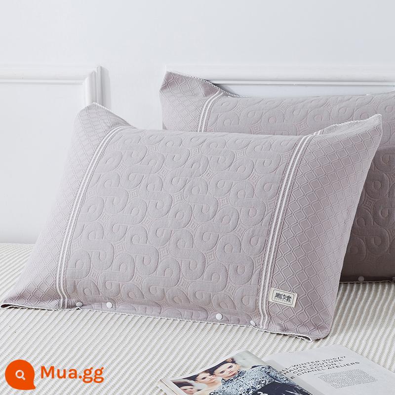 Khăn gối đôi cotton nguyên chất chống trơn trượt không rụng bông cao cấp theo phong cách Châu Âu hộ gia đình đơn giản Bắc Âu gạc gối khăn - Nhận cặp màu xám nhạt phong phú