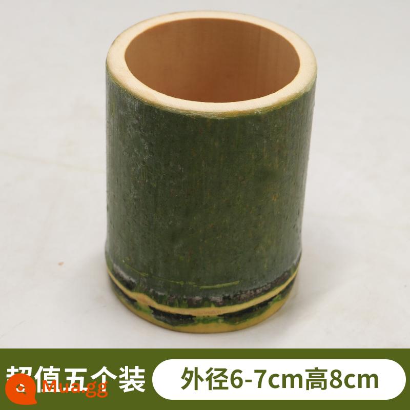 Cốc tre Ống tre tươi Cốc trà sữa Ống tre tự nhiên Cốc đựng nước cơm gia đình Cốc làm kem thương mại sinh thái nguyên bản - Gói 5 chiếc có giá trị lớn, đường kính ngoài 6-7cm, cao 8cm