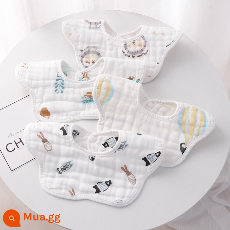 Khăn ăn chảy nước dãi cho bé nguyên chất cotton chống thấm nước nam yếm bé sơ sinh nước dãi yếm có dây đeo chống nôn khăn quàng cổ dễ thương - 4 gói yếm sọc 8 lớp họa tiết hoạt hình không thấm nước