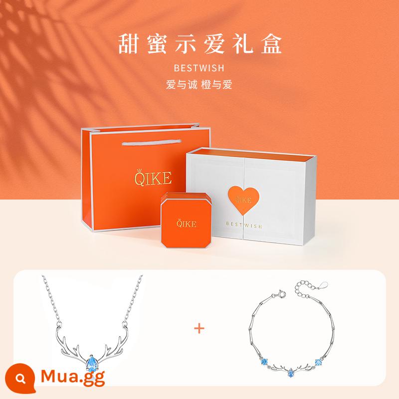 Vòng tay bạc nữ 999 nguyên chất 999 sang trọng thích hợp vòng tay bạc sterling quà tặng sinh nhật ngày quốc tế phụ nữ cho bạn gái - Yilu có em [vòng tay + vòng cổ bạc nguyên chất 999] + [Hộp quà tình yêu ngọt ngào]