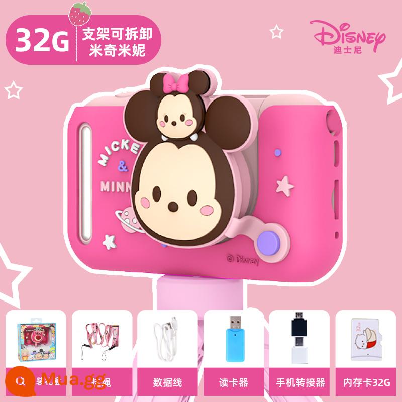 Máy ảnh kỹ thuật số Disney Strawberry Bear dành cho trẻ em có thể chụp ảnh bé trai và bé gái Douyin lưới HD nhỏ bằng một mắt màu đỏ - [Đế đỡ miễn phí] Mickey và Minnie 32G (đèn flash màn hình lớn 2,4 inch)