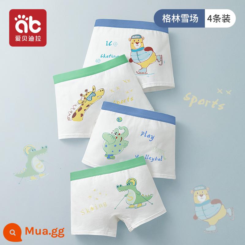 Quần lót bé trai, quần đùi trẻ em cotton nguyên chất, 100% cotton, quần đùi bé trai big size an toàn không pp - Khu nghỉ dưỡng trượt tuyết Green-4 gói