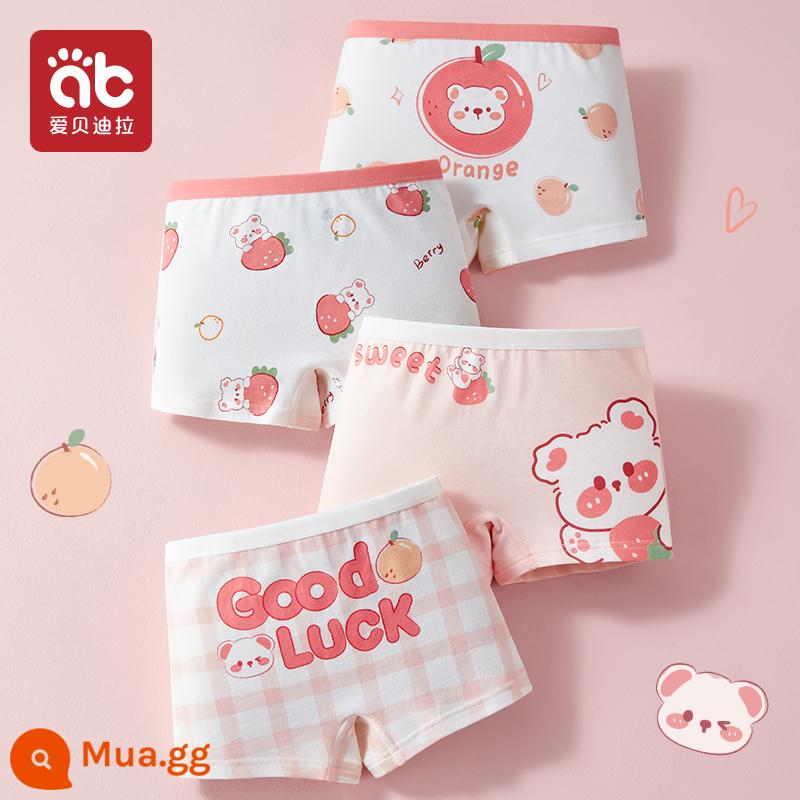 Quần lót trẻ em bé gái cotton quần đùi boxer quần boxer bé gái 100% cotton big boy 100% không mông - Dâu Gấu-4 gói