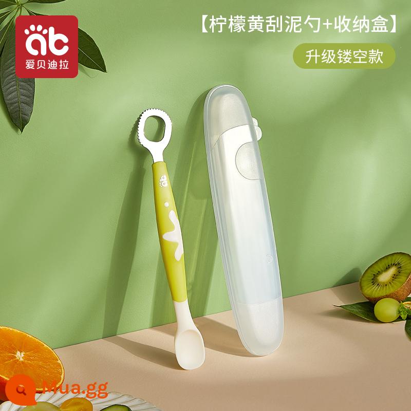 Muỗng cạo bùn cho bé trái cây không chủ yếu là dụng cụ thực phẩm hiện vật thìa silicone hai đầu muỗng bùn táo muỗng cạo bùn trái cây cho bé - [❤️ Nâng cấp cấp thực phẩm bằng thép không gỉ] hộp đựng không có màu vàng chanh