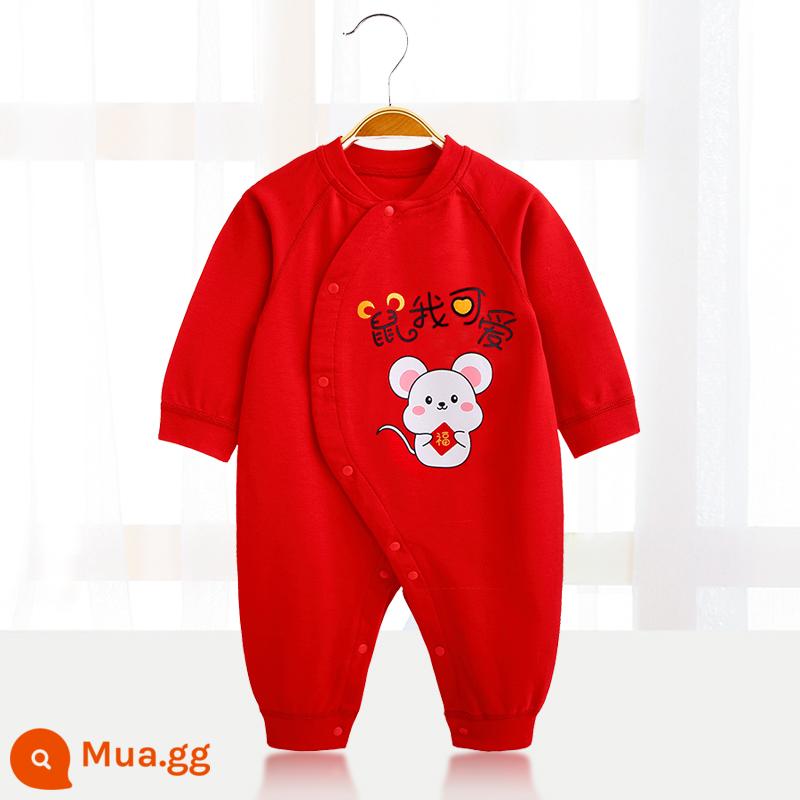 Áo liền quần cotton nguyên chất cho bé Quần áo năm mới quần áo trăng tròn sơ sinh áo liền quần lễ hội năm mới áo liền quần mùa xuân, thu đông - 〖Phong cách thông thường〗 Chuột Tôi dễ thương