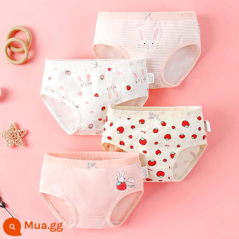 Quần lót bé gái boxer cotton nguyên chất không kẹp pp cotton tam giác bé trai bé gái quần short 100% 4 góc - Strawberry Bunny (4 Gói) Kiểu Tam Giác