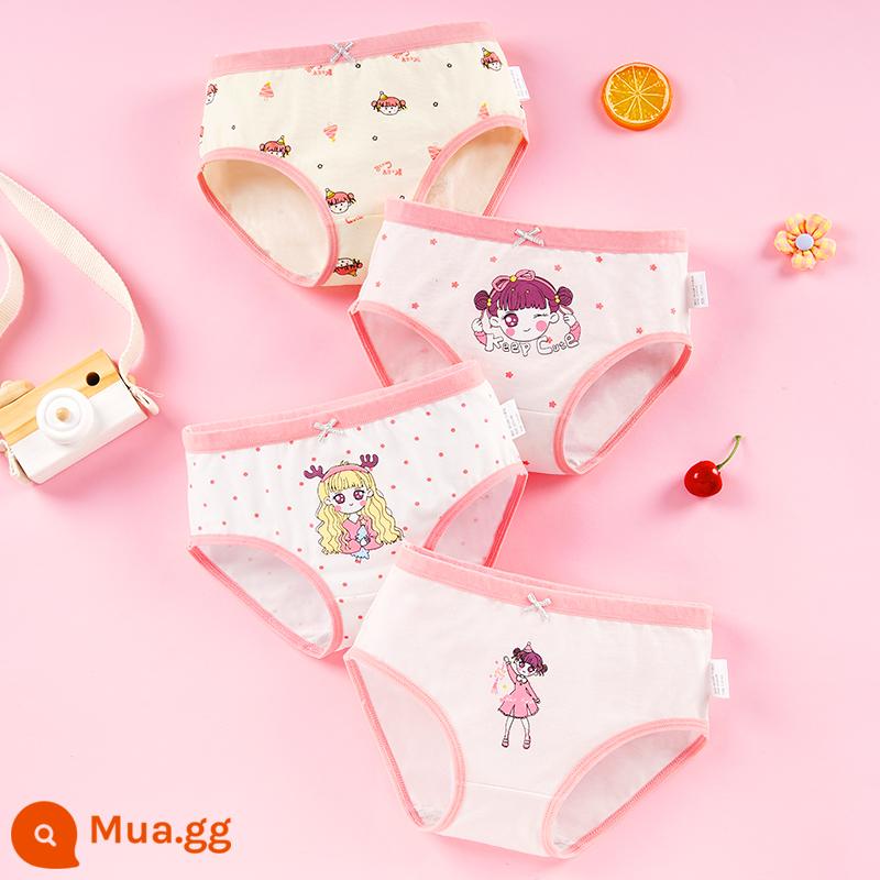 Quần lót bé gái boxer cotton nguyên chất không kẹp pp cotton tam giác bé trai bé gái quần short 100% 4 góc - Kexin Girl (4 Gói) Kiểu Tam Giác