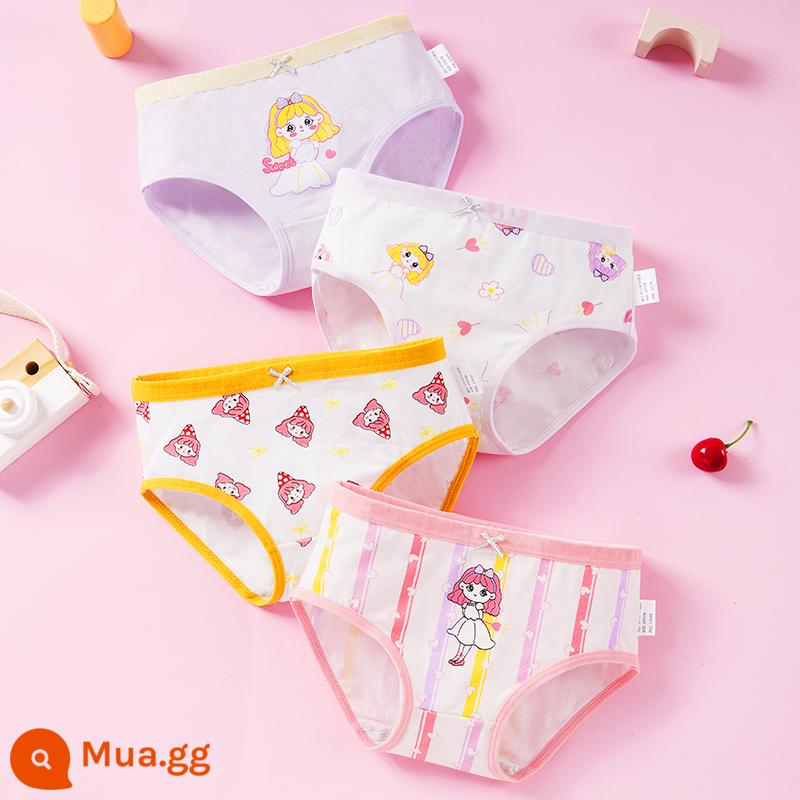 Quần lót bé gái boxer cotton nguyên chất không kẹp pp cotton tam giác bé trai bé gái quần short 100% 4 góc - Nhật ký công chúa (4 gói) kiểu tam giác