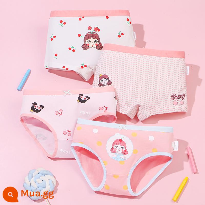 Quần lót bé gái boxer cotton nguyên chất không kẹp pp cotton tam giác bé trai bé gái quần short 100% 4 góc - Truyện Sakura (4 gói) Tam giác + Bốn góc