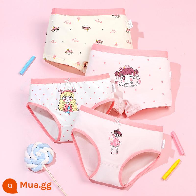 Quần lót bé gái boxer cotton nguyên chất không kẹp pp cotton tam giác bé trai bé gái quần short 100% 4 góc - Angel Girl (4 Gói) Tam Giác + Vuông