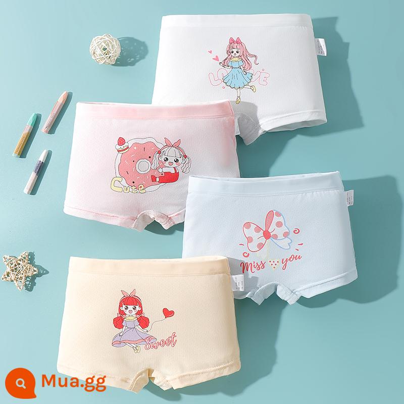 Quần lót bé gái boxer cotton nguyên chất không kẹp pp cotton tam giác bé trai bé gái quần short 100% 4 góc - Bow Girls (4 Gói) Lưới Mùa Hè