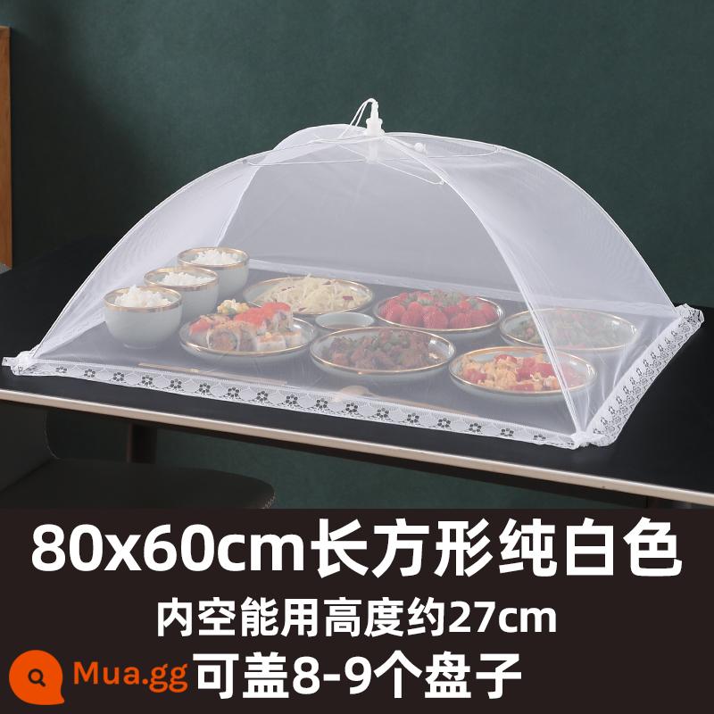 Bìa ăn cơm che rau che bàn gấp che thức ăn chống ruồi hiện vật nhà mới chống bụi che rau che - Vỏ rau thương mại hình chữ nhật màu trắng-[80*60cm]