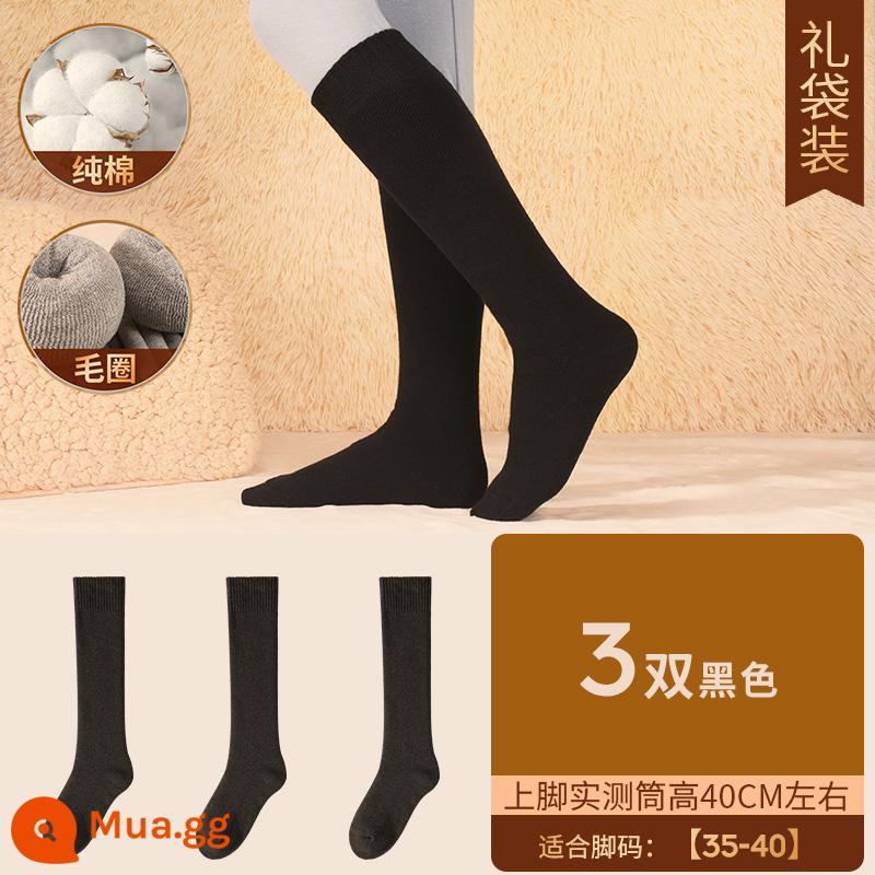 Henngyuanxiang Vớ bông nguyên chất Mùa thu và mùa đông ấm áp và nhung, mùa đông Dothoran Anti -cotton TOCT SOCKS - [Áo cao cấp nữ] nhung dày - 3 đôi màu đen