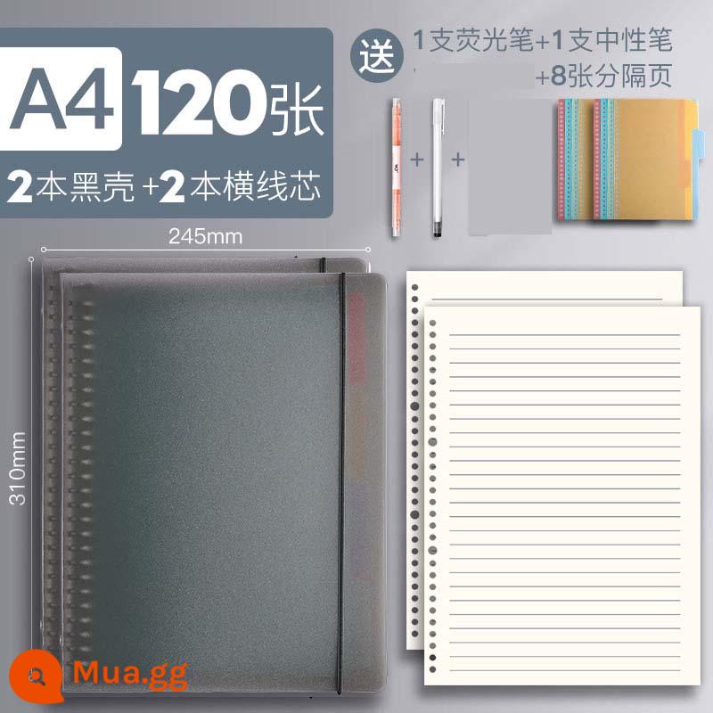 Sách rời A4 sổ lớn sổ lớn có thể tháo rời cộng với gió ins cực dày đơn giản kỳ thi tuyển sinh đại học lớp học notepad lưới lõi vuông cuộn dây 30 lỗ kẹp vỏ vòng khóa - [ảnh A4/120] 2 đen + 2 sọc ngang + 1 huỳnh quang + 1 trung tính