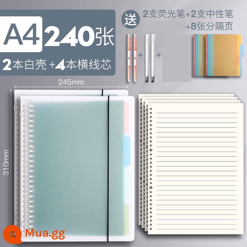 Sách rời A4 sổ lớn sổ lớn có thể tháo rời cộng với gió ins cực dày đơn giản kỳ thi tuyển sinh đại học lớp học notepad lưới lõi vuông cuộn dây 30 lỗ kẹp vỏ vòng khóa - [ảnh A4/240] 2 màu trắng + 4 đường ngang + 2 huỳnh quang + 2 trung tính