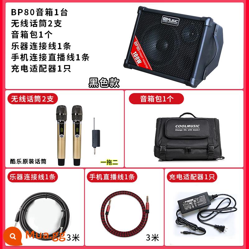 Âm nhạc tuyệt vời BP80 Sạc ngoài trời Guitar Guitar Pintellar Saxbuts Điện tử Piano Tube Tube Street Audio - BP80 đen + hai micro không dây + túi xách tay