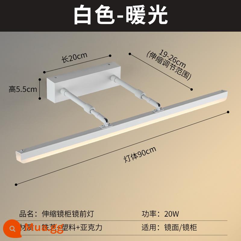 Đèn trước gương, đèn led phòng thay đồ không đục lỗ tủ gương phòng tắm đặc biệt phòng tắm có thể thay đổi ánh sáng gương đèn đèn tường Bắc Âu đơn giản - Model màu trắng [20W/90CM] ánh sáng ấm áp