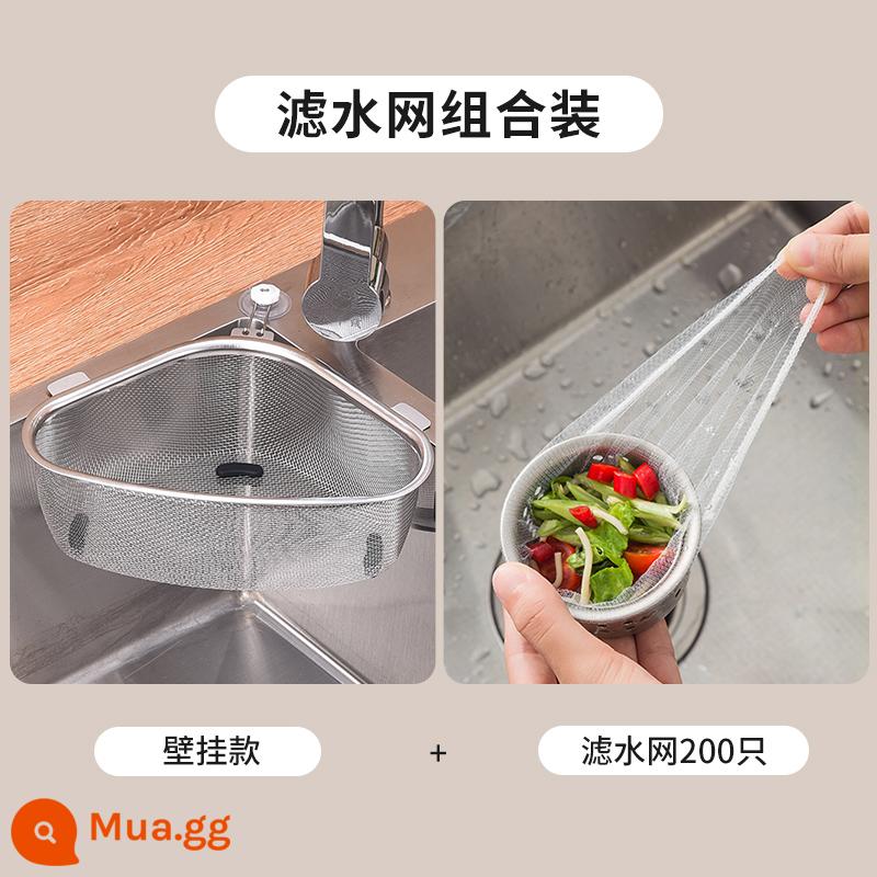 Lưới lọc bồn rửa bát inox bồn rửa bát rửa bát và bể rau bếp thức ăn thừa thức ăn thừa rác rò rỉ lưới rổ thoát nước - Gói kết hợp đáng giá⭐[mẫu treo tường + 200 bộ lọc]