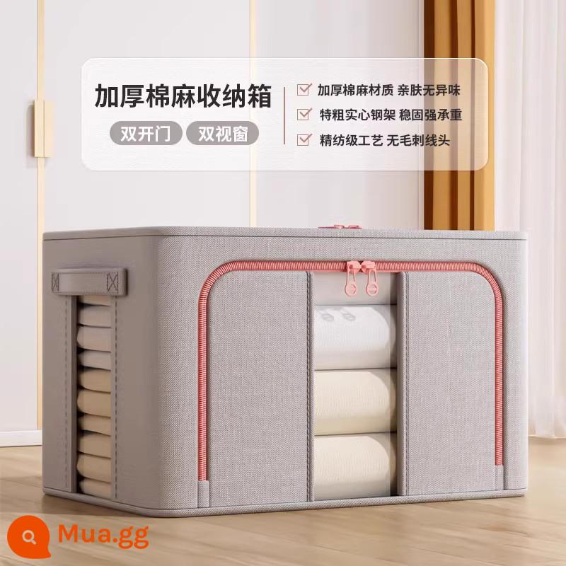 Chất liệu cotton dày và vải lanh hộp bảo quản quần áo vải hoàn thiện quần áo hộp gấp tủ quần áo lớn giỏ đựng túi hộ gia đình hiện vật - Mẫu cửa sổ đôi màu xám Galaxy-Vải cotton và vải lanh [Gia cố và làm dày]