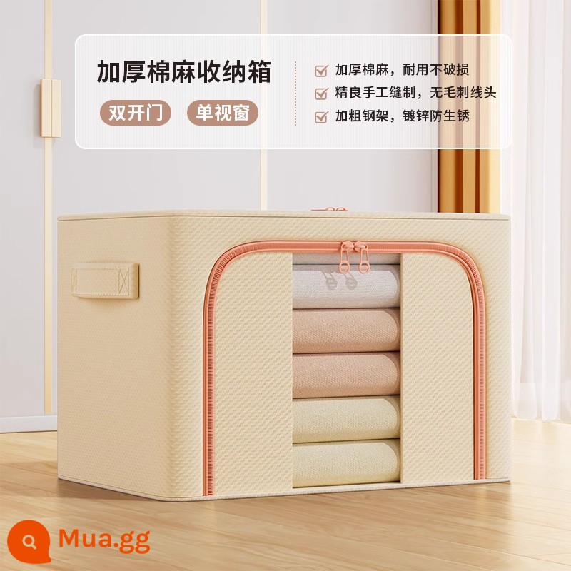 Chất liệu cotton dày và vải lanh hộp bảo quản quần áo vải hoàn thiện quần áo hộp gấp tủ quần áo lớn giỏ đựng túi hộ gia đình hiện vật - Kaki nhẹ kiểu cửa sổ dọc-vải cotton và vải lanh [được gia cố và làm dày]