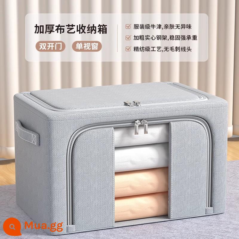 Chất liệu cotton dày và vải lanh hộp bảo quản quần áo vải hoàn thiện quần áo hộp gấp tủ quần áo lớn giỏ đựng túi hộ gia đình hiện vật - Màu xám khói - loại cửa sổ dọc - vải giả mịn [bền và chống mài mòn]