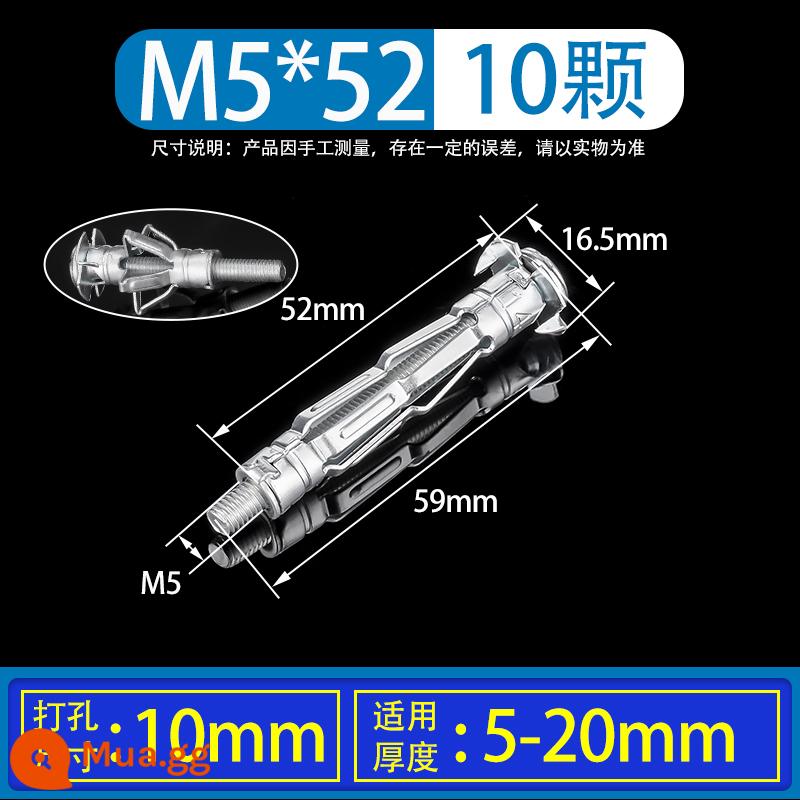 Cánh hoa đai ốc vít mở rộng rỗng tắc kè tấm nhựa sắt rỗng biển số xe đèn lồng bu lông đinh tán - M5*52 (10 miếng) [Độ dày: 5-20mm]